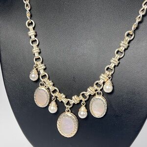 Matte Gold Mother of Pearl and Pave Charm Necklace